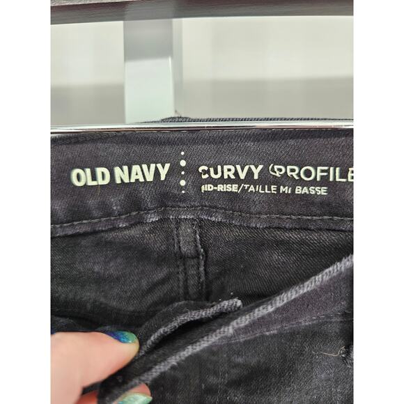 Old Navy Womens Sz 8 Curvy Profile Mid Rise Denim Jeans Black Distressed - Picture 2 of 4